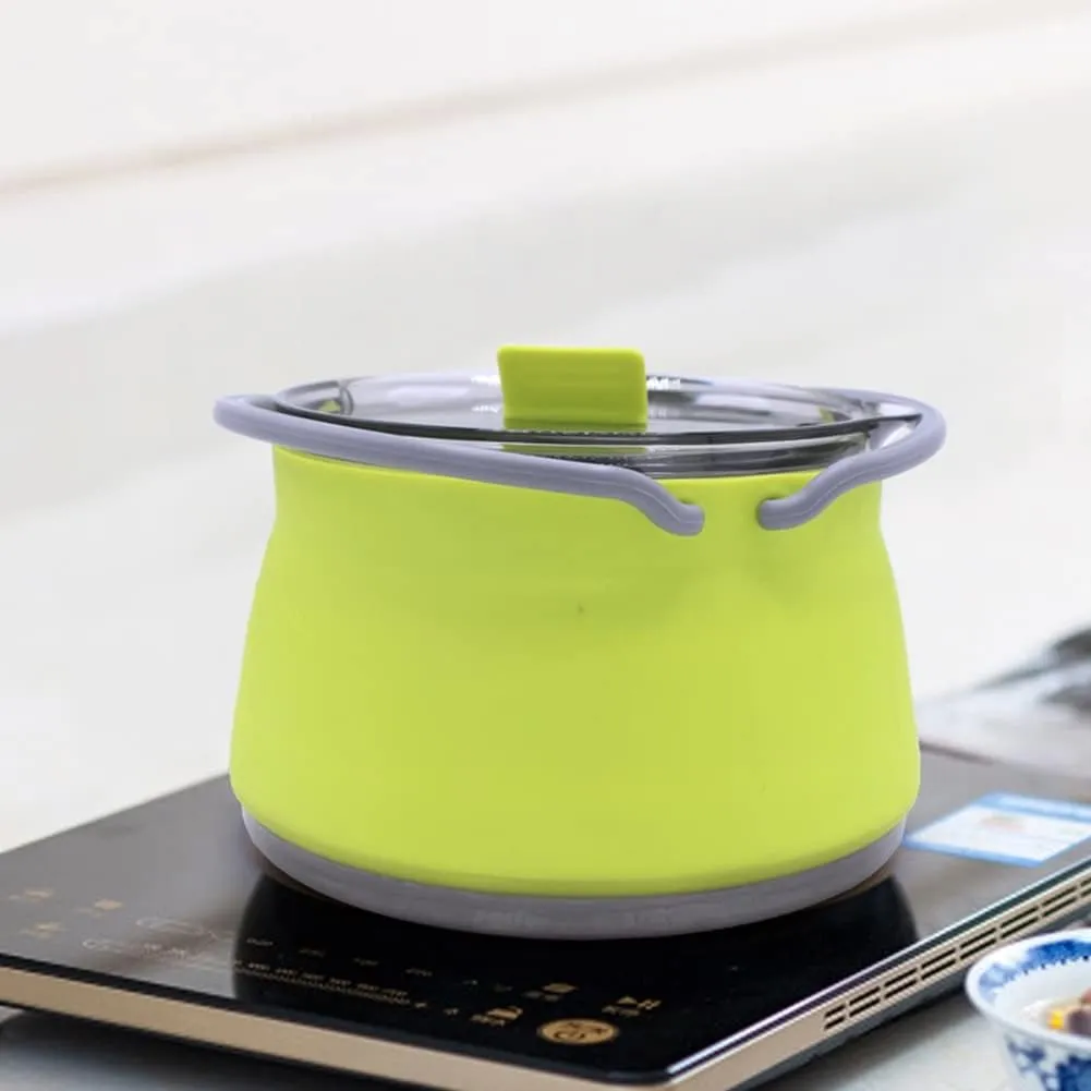 Outdoor Red and Green Travel Portable Heating Tea Coffee Rice Cooker Lightweight Silicone Folding Kettle with Handle(Black)