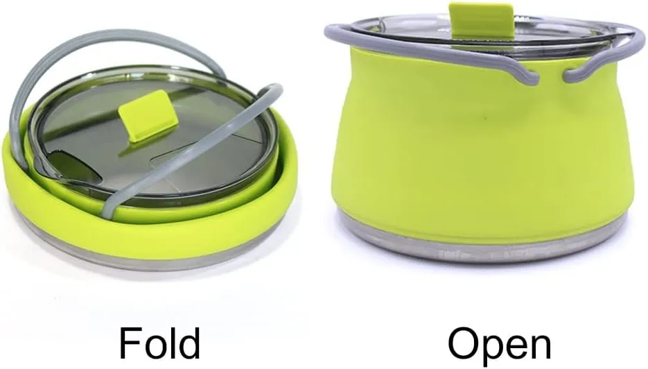 Outdoor Red and Green Travel Portable Heating Tea Coffee Rice Cooker Lightweight Silicone Folding Kettle with Handle(Black)