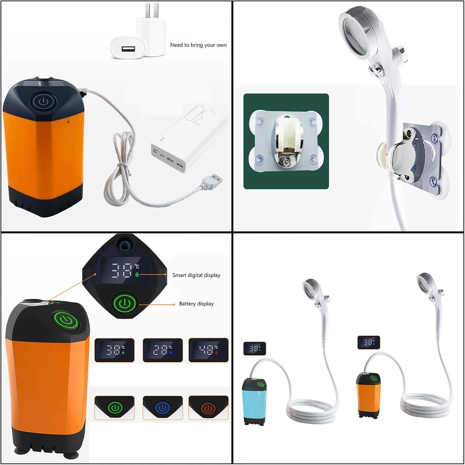 Outdoor Shower with Shower Head Electric Portable Shower for Hiking USB Rechargeable Camping Shower Camp Shower Pumps