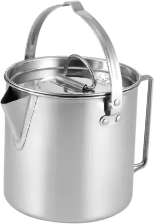 Outdoor Stainless Steel Tea Kettle Large Capacity Boiling Water Pot for Camping Hiking and Family Use Durable High Strength Polished Finish Outdoor Tea Kettle