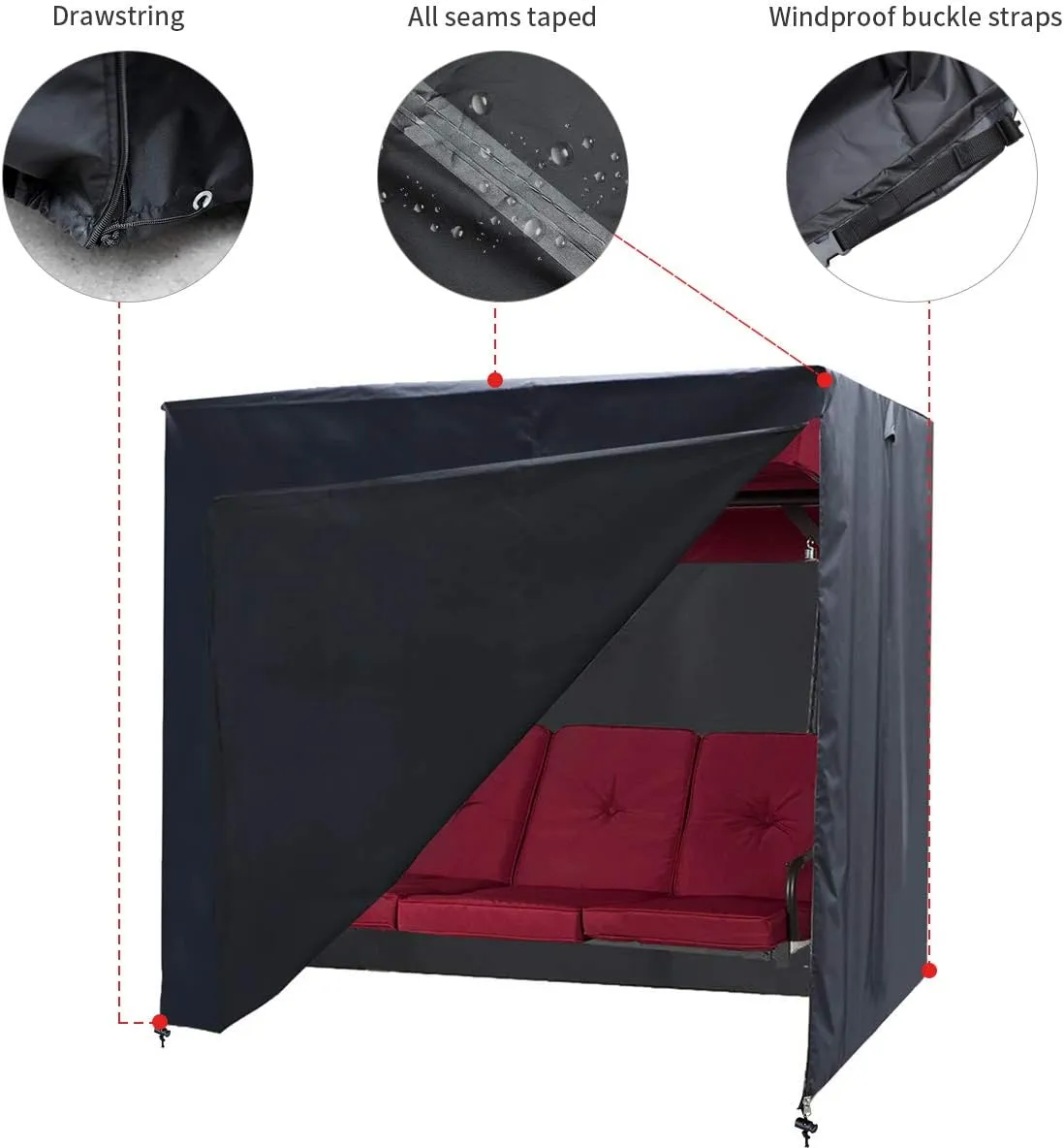 Outdoor Swing Cover 3 Triple Seater Hammock Cover Garden Swing Cover Garden Hammock Glider Chair Cover Patio Furniture Cover UV Resistant Swing Canopy Cover All Weather Protection