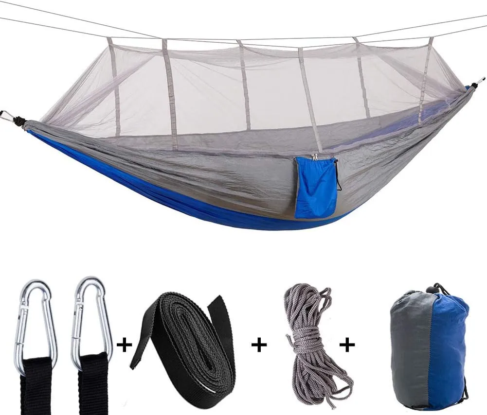 Outdoor Ultralight Hammock,Premium Camping Hammock with Mosquito Net,Ultralight Portable Nylon Parachute Hammock Travel Beach Gray 260x140cm