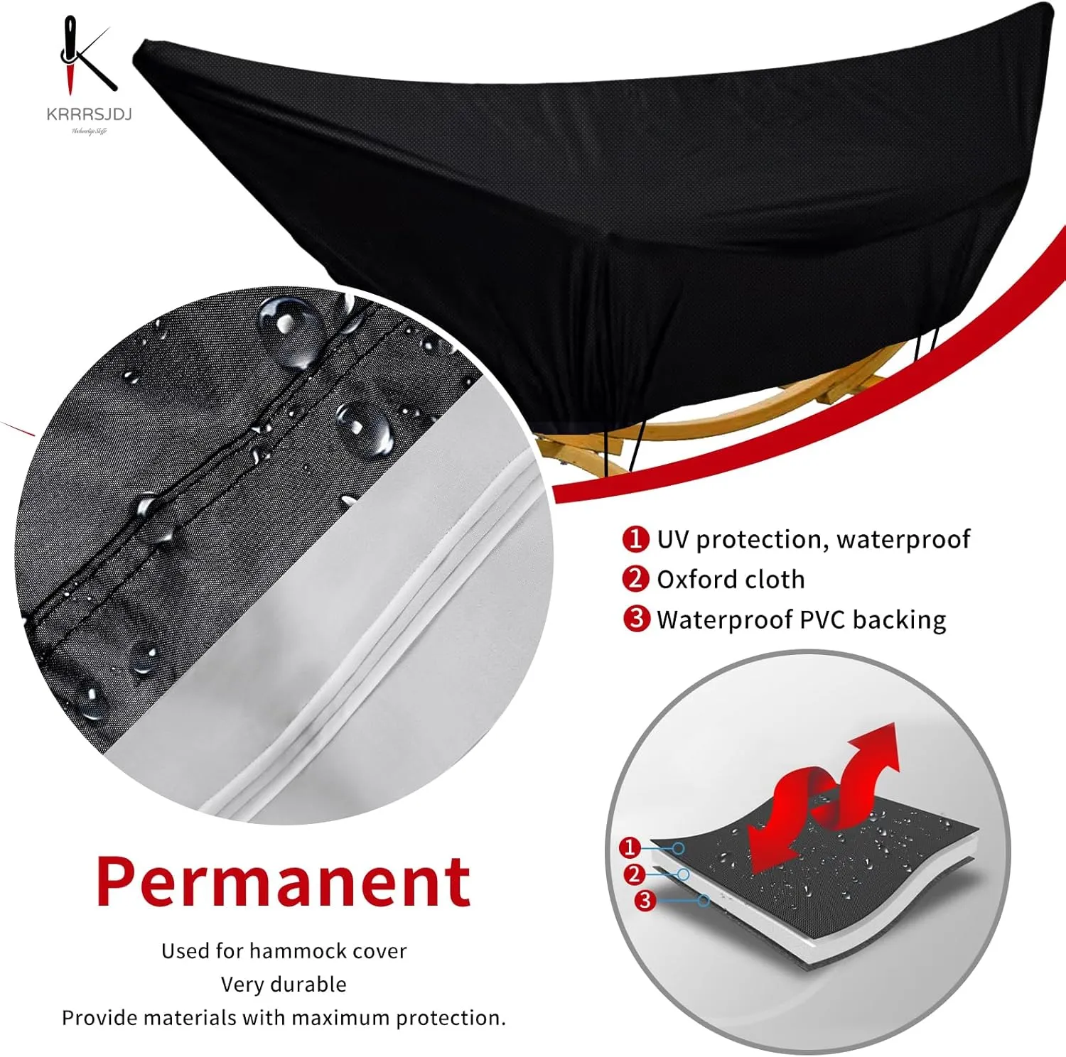 Outdoor Waterproof Hammock Cover for 13-14FT Hammock Stand,with Zip and Elastic Ropes,and It has Windproof Effect,420D Heavy Duty Oxford (Black,13-14foot)