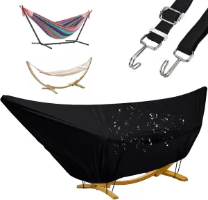 Outdoor Waterproof Hammock Cover for 13-14FT Hammock Stand,with Zip and Elastic Ropes,and It has Windproof Effect,420D Heavy Duty Oxford (Black,13-14foot)
