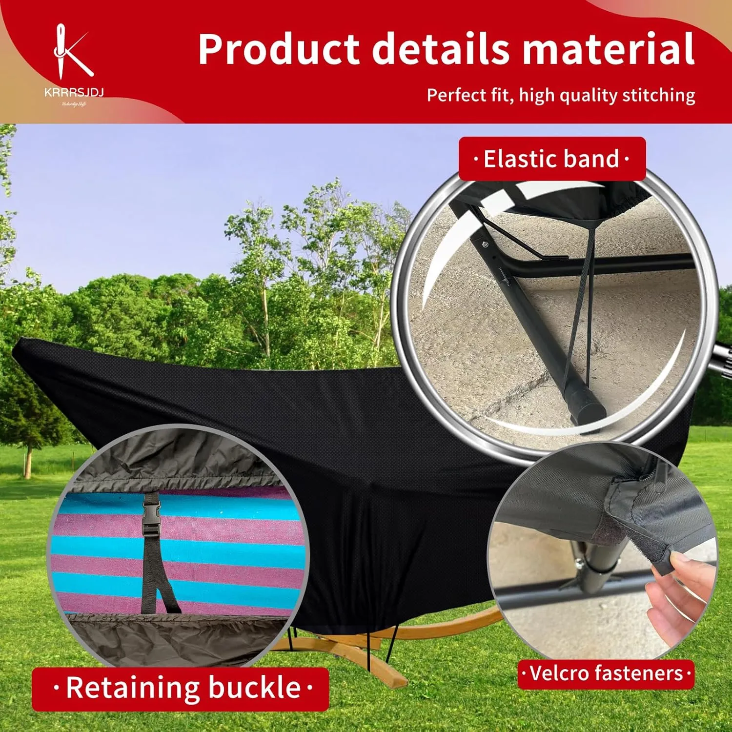 Outdoor Waterproof Hammock Cover for 13-14FT Hammock Stand,with Zip and Elastic Ropes,and It has Windproof Effect,420D Heavy Duty Oxford (Black,13-14foot)
