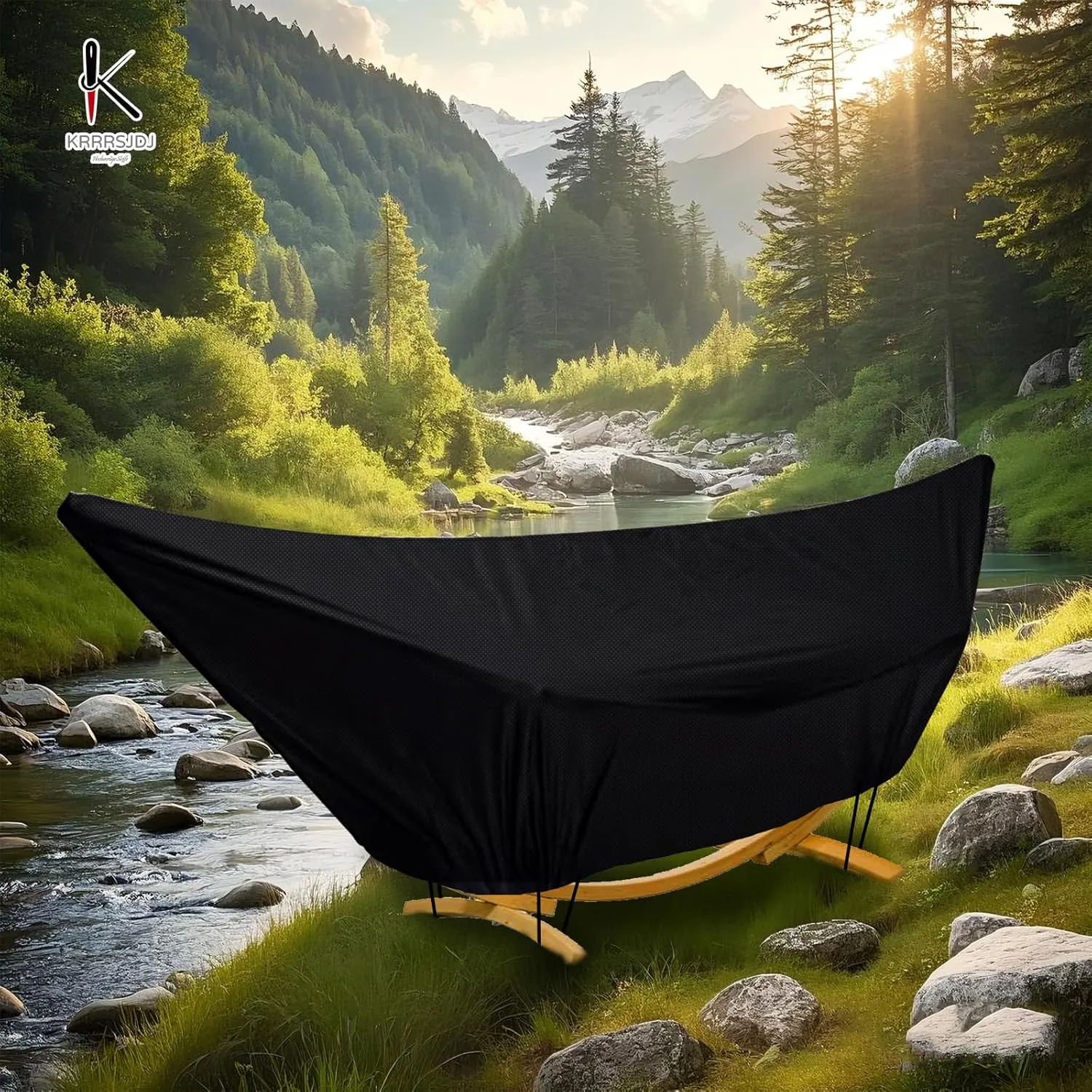 Outdoor Waterproof Hammock Cover for 13-14FT Hammock Stand,with Zip and Elastic Ropes,and It has Windproof Effect,420D Heavy Duty Oxford (Black,13-14foot)