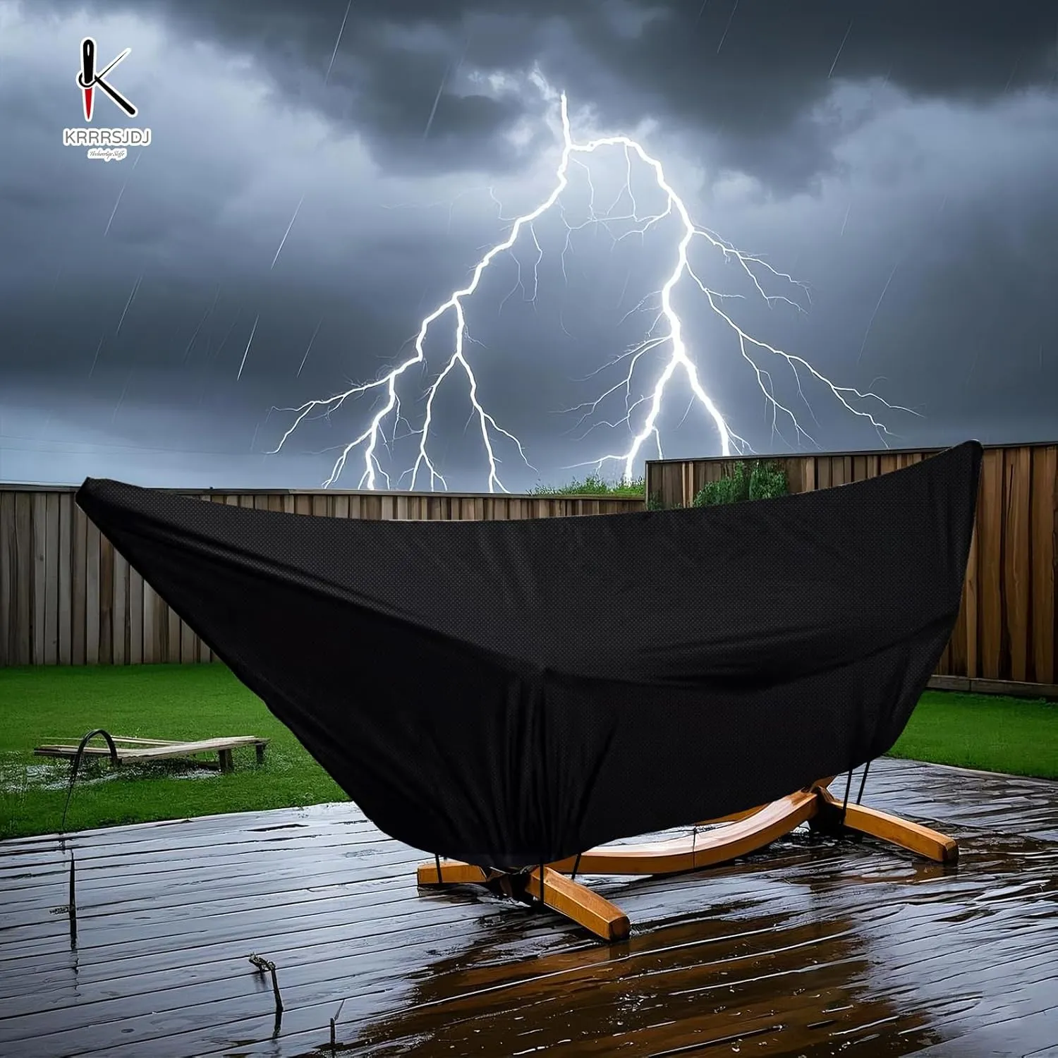 Outdoor Waterproof Hammock Cover for 13-14FT Hammock Stand,with Zip and Elastic Ropes,and It has Windproof Effect,420D Heavy Duty Oxford (Black,13-14foot)