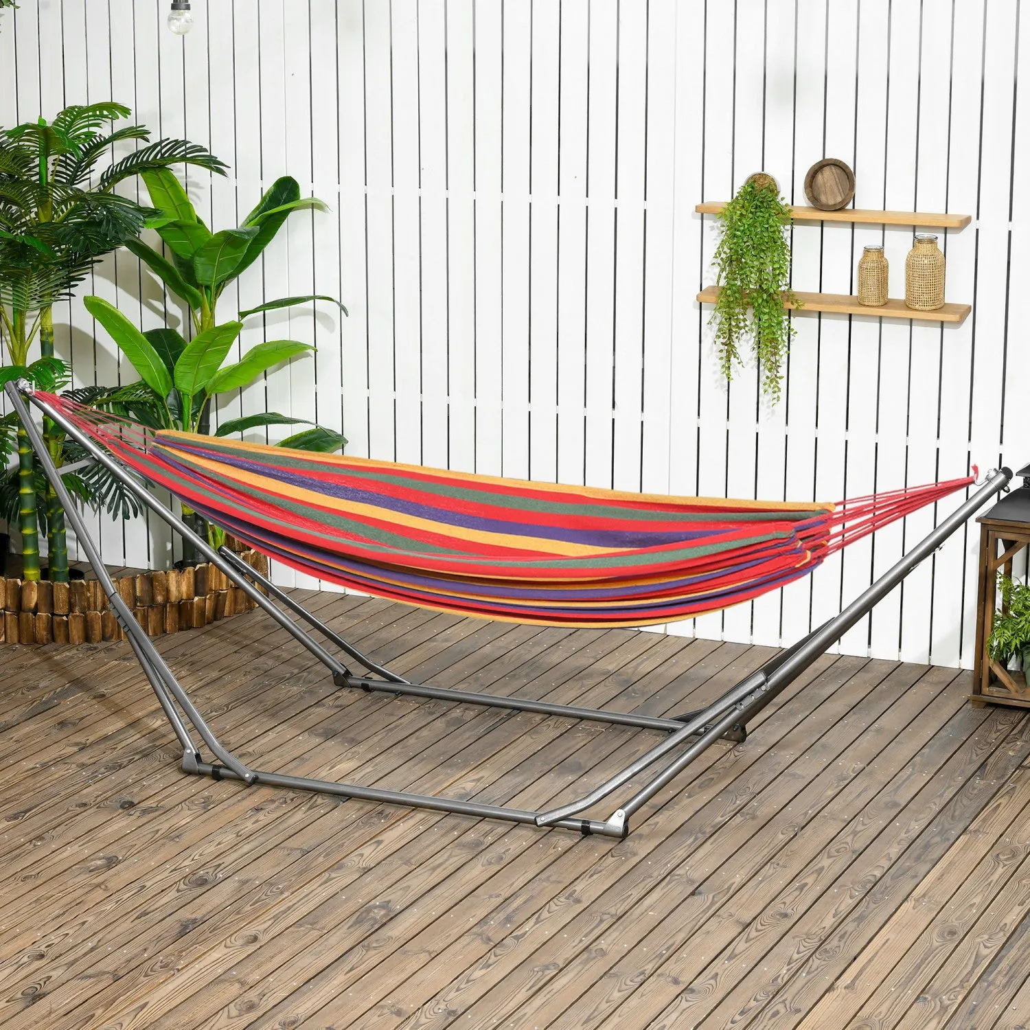 Outsunny 2-in-1 Steel Hammock Stand, Foldable Hammock Net Stand, Black|Outsunny 2 En 1 Support De Hamac En Acier, Noir