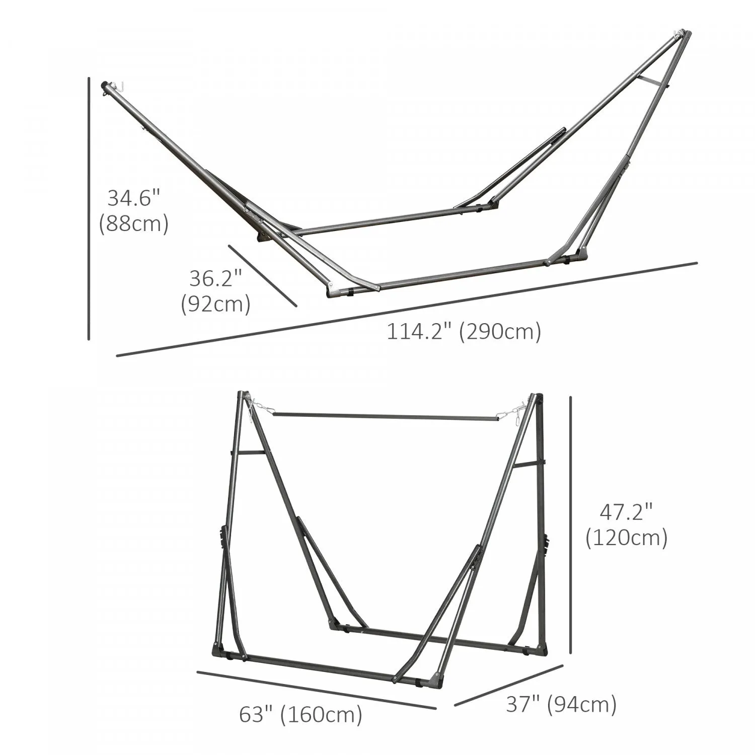 Outsunny 2-in-1 Steel Hammock Stand, Foldable Hammock Net Stand, Black|Outsunny 2 En 1 Support De Hamac En Acier, Noir