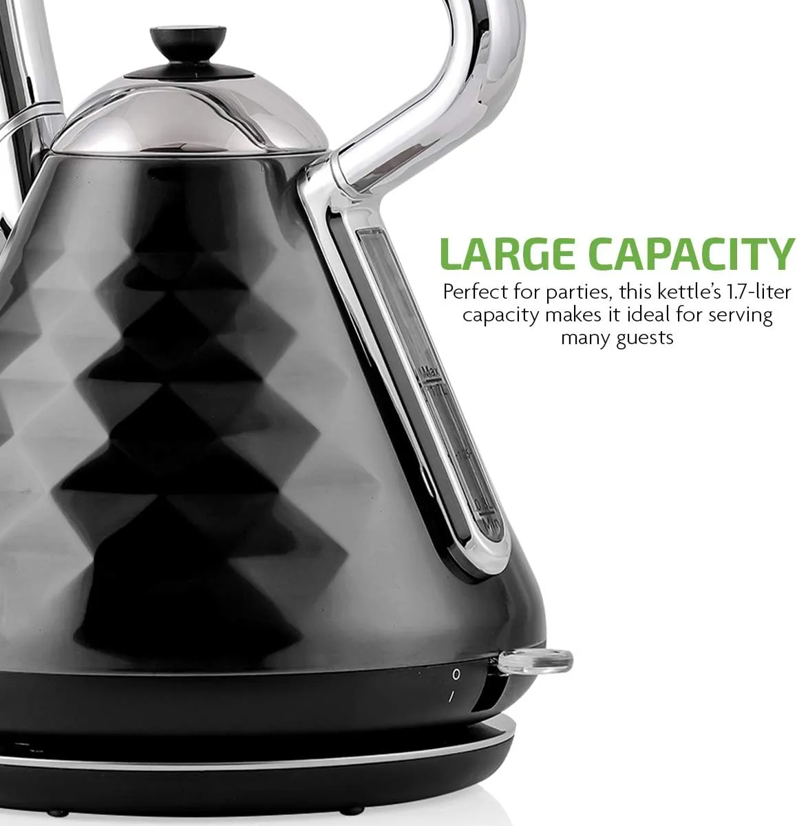 OVENTE 1.7L Electric Kettle, 1500W Stainless Steel Fast Boiling Water Heater for Coffee or Tea with Auto Shut-Off, Boil-Dry Protection, Cool-Touch Handle and Illuminated Power Switch, Black KS755B