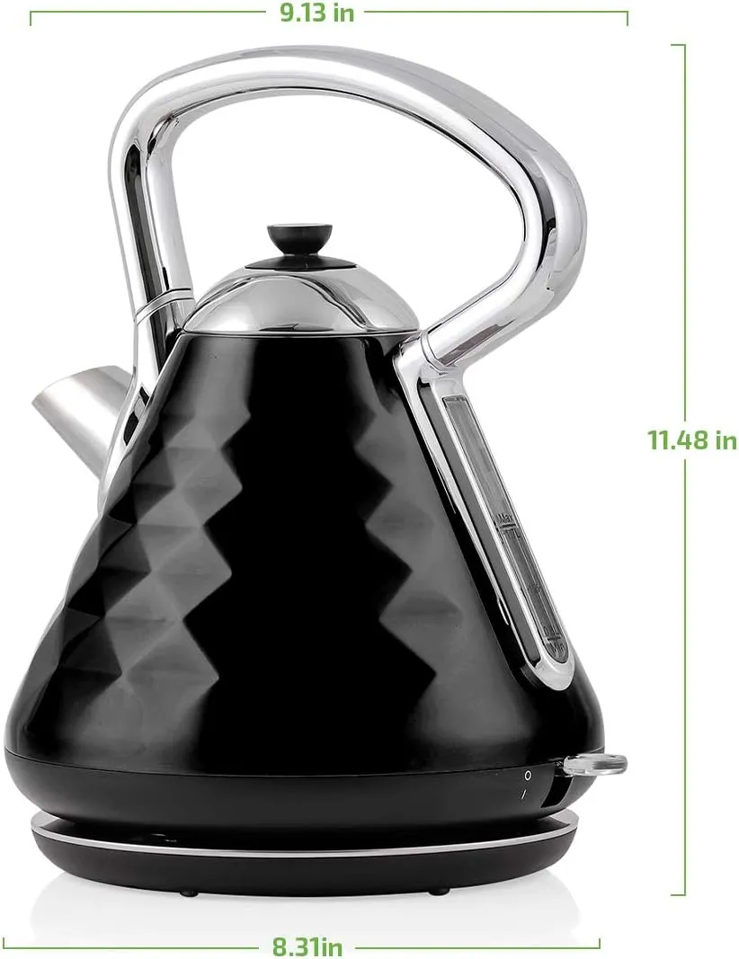 OVENTE 1.7L Electric Kettle, 1500W Stainless Steel Fast Boiling Water Heater for Coffee or Tea with Auto Shut-Off, Boil-Dry Protection, Cool-Touch Handle and Illuminated Power Switch, Black KS755B