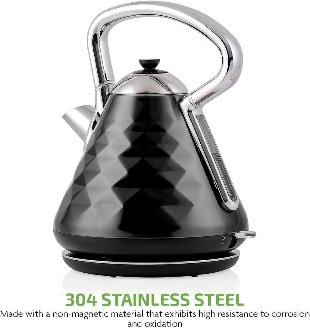 OVENTE 1.7L Electric Kettle, 1500W Stainless Steel Fast Boiling Water Heater for Coffee or Tea with Auto Shut-Off, Boil-Dry Protection, Cool-Touch Handle and Illuminated Power Switch, Black KS755B