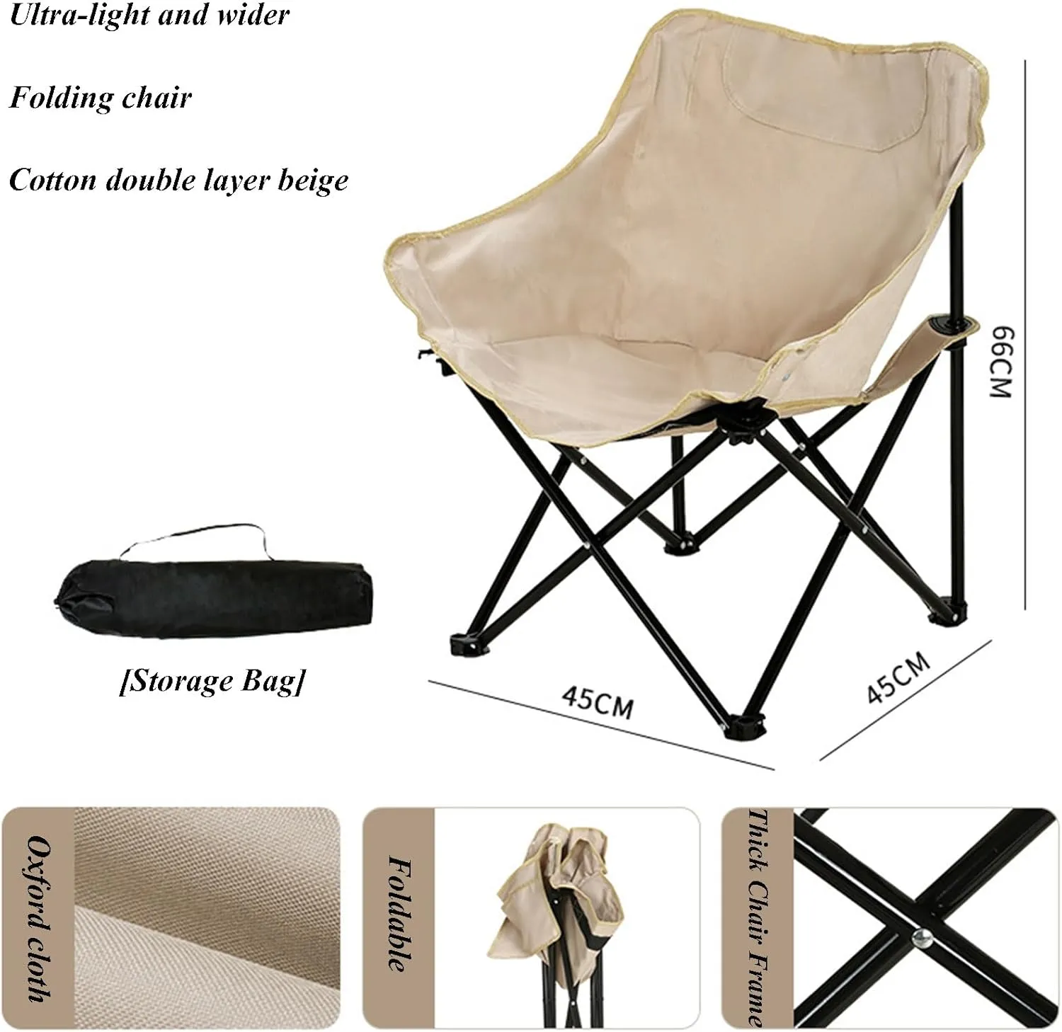 Oversized Folding Camping Chair - Portable Reclining Lounger for Tanning - Carry Bag Included - Heavy Duty Collapsible Chairs for Sports Garden Beach Fishing