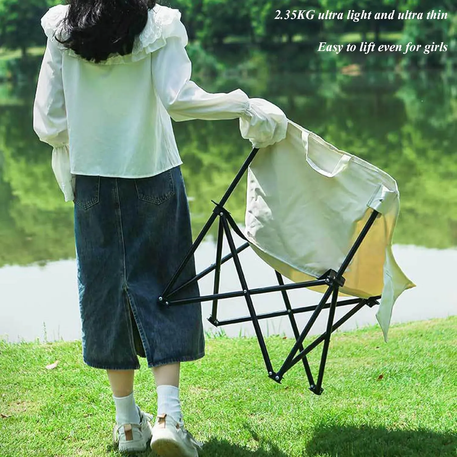 Oversized Folding Camping Chair - Portable Reclining Lounger for Tanning - Carry Bag Included - Heavy Duty Collapsible Chairs for Sports Garden Beach Fishing