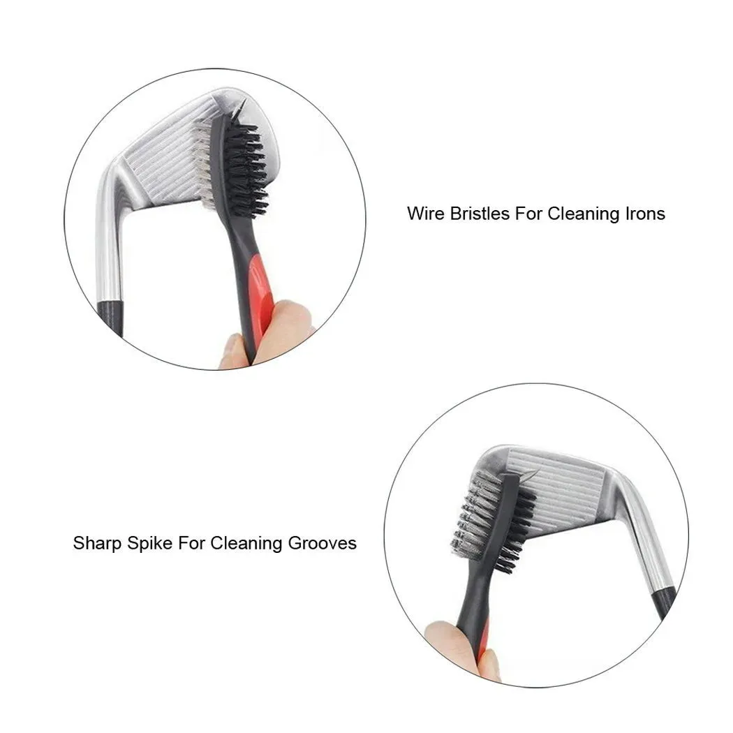 Pack of 2 Golf Club Brush Groove Cleaner with Retractable Zip-Line and Aluminum Carabiner Cleaning Tools