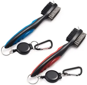 Pack of 2 Golf Club Brush Groove Cleaner with Retractable Zip-Line and Aluminum Carabiner Cleaning Tools