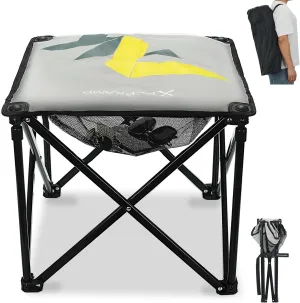 Padded Camping Stool, 18 Inch Oversized Camping Foot Rest, 500lb Camping Chair Outdoor Footstool Camping Ottoman Foldable Footrest for Camping Gardening w/Storage Net, Carry Bag (1, Grey)