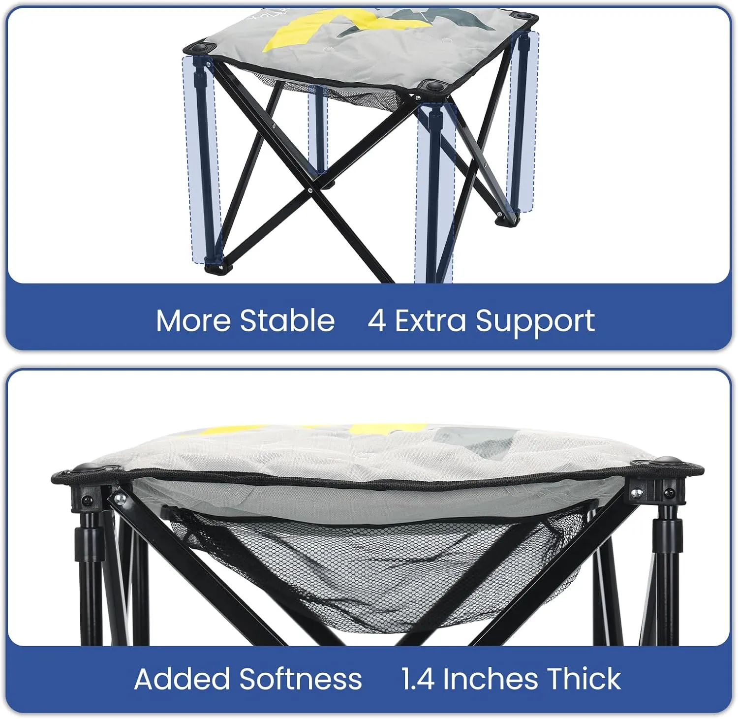 Padded Camping Stool, 18 Inch Oversized Camping Foot Rest, 500lb Camping Chair Outdoor Footstool Camping Ottoman Foldable Footrest for Camping Gardening w/Storage Net, Carry Bag (1, Grey)