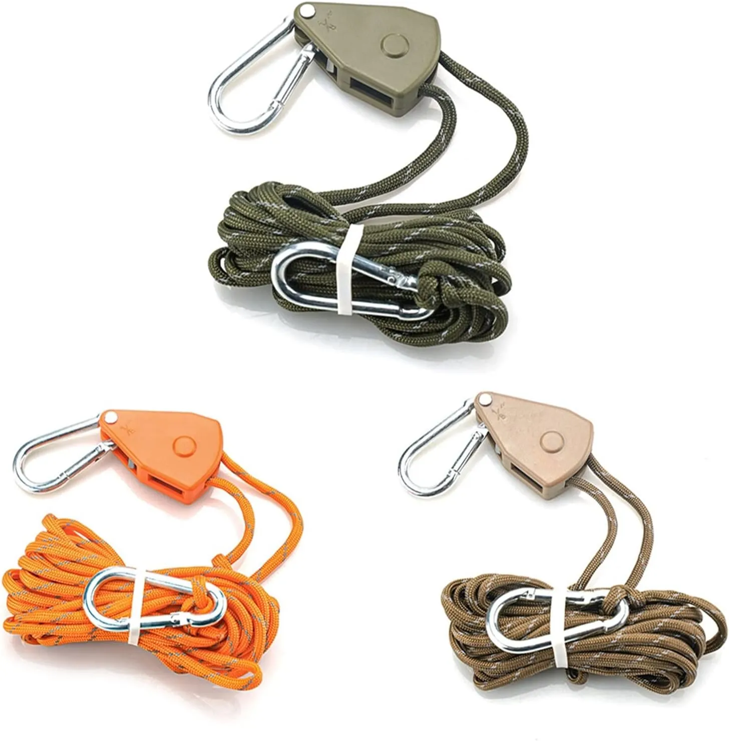 Paracord Tent Wind Rope Tensioner Adjustable Pulley with Carabiner Camping Hiking Outdoor Nylon Rope Rope Buckle Hook Lift Pulleya(Orange 5 m)