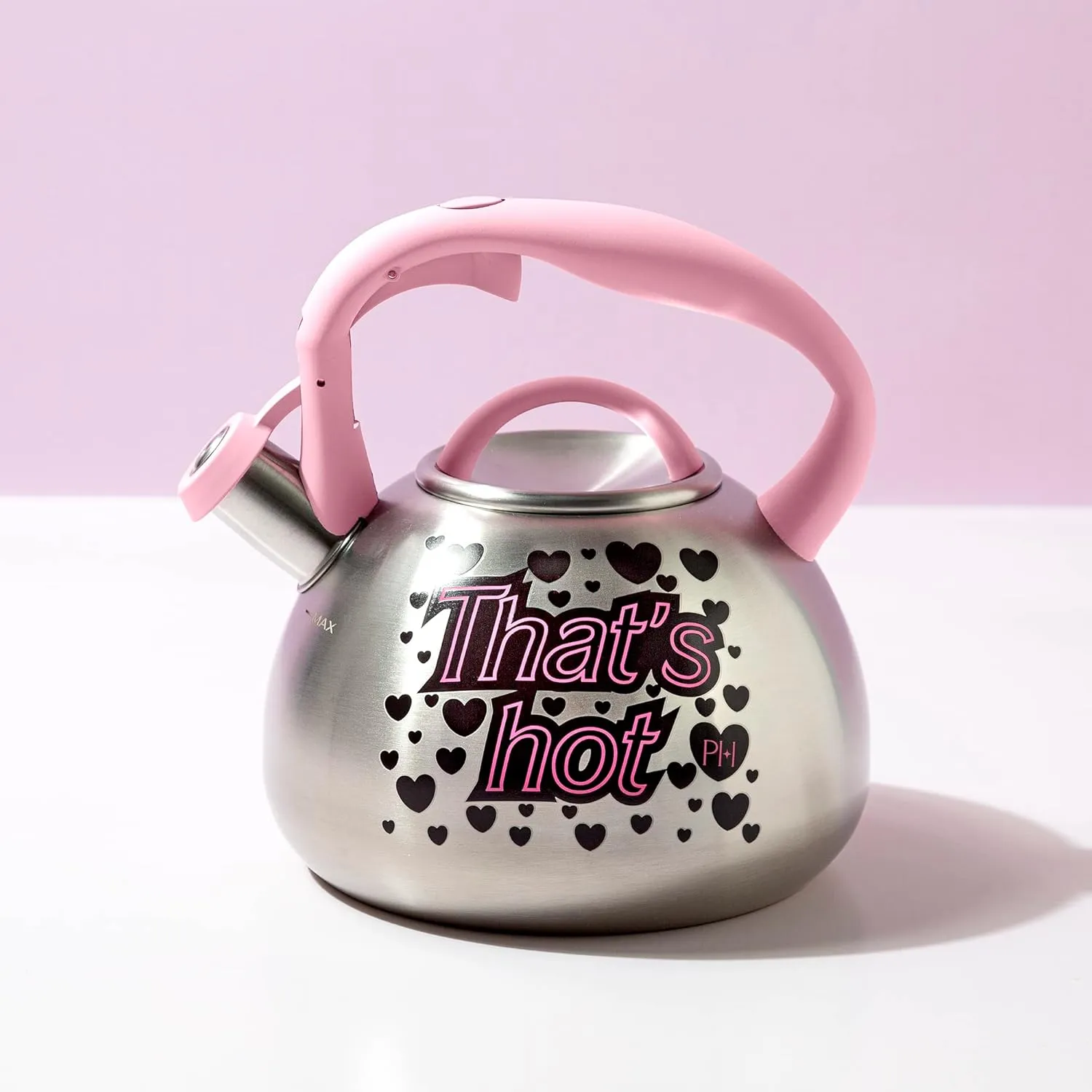 Paris Hilton Whistling Stovetop Tea Kettle, Stainless Steel with Color Changing "That's Hot" Heat Indicator Design, Soft Touch Handle, 2.5-Quart, Pink