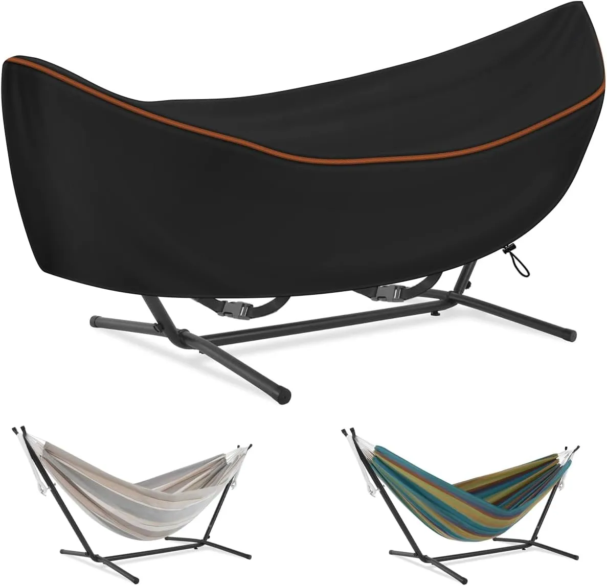 Patio Hammock Cover, Waterproof Hammock Beds Cover Protective Chair Dustproof Cover for Outdoor Garden Hammocks Stand 150" L X 59" W X 31" H, Black