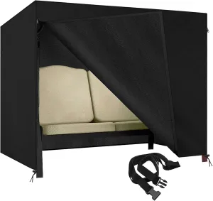 Patio Swing Cover, Durable 600D Oxford Porch Swing Canopy Cover with Zippers and Buckles, Outdoor 3-Seater Waterproof Garden Hammock Glider Covers, Windproof(Black, 65L x 50W x 66H inch)