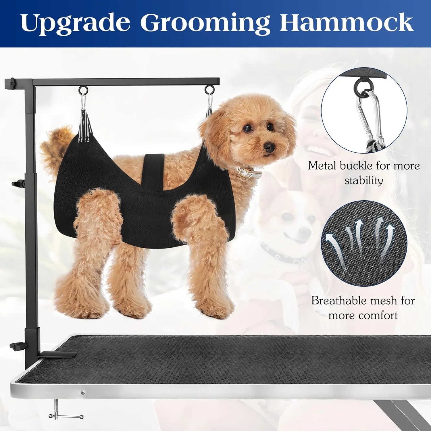 Pawaboo Dog Grooming Table Arm with Grooming Hammock, 35" Dog-Grooming-Arm Dog Grooming Stand and Free Two No Sit Haunch Holder with Grooming Loop, Foldable Dog Grooming Arm for Small Medium Pet