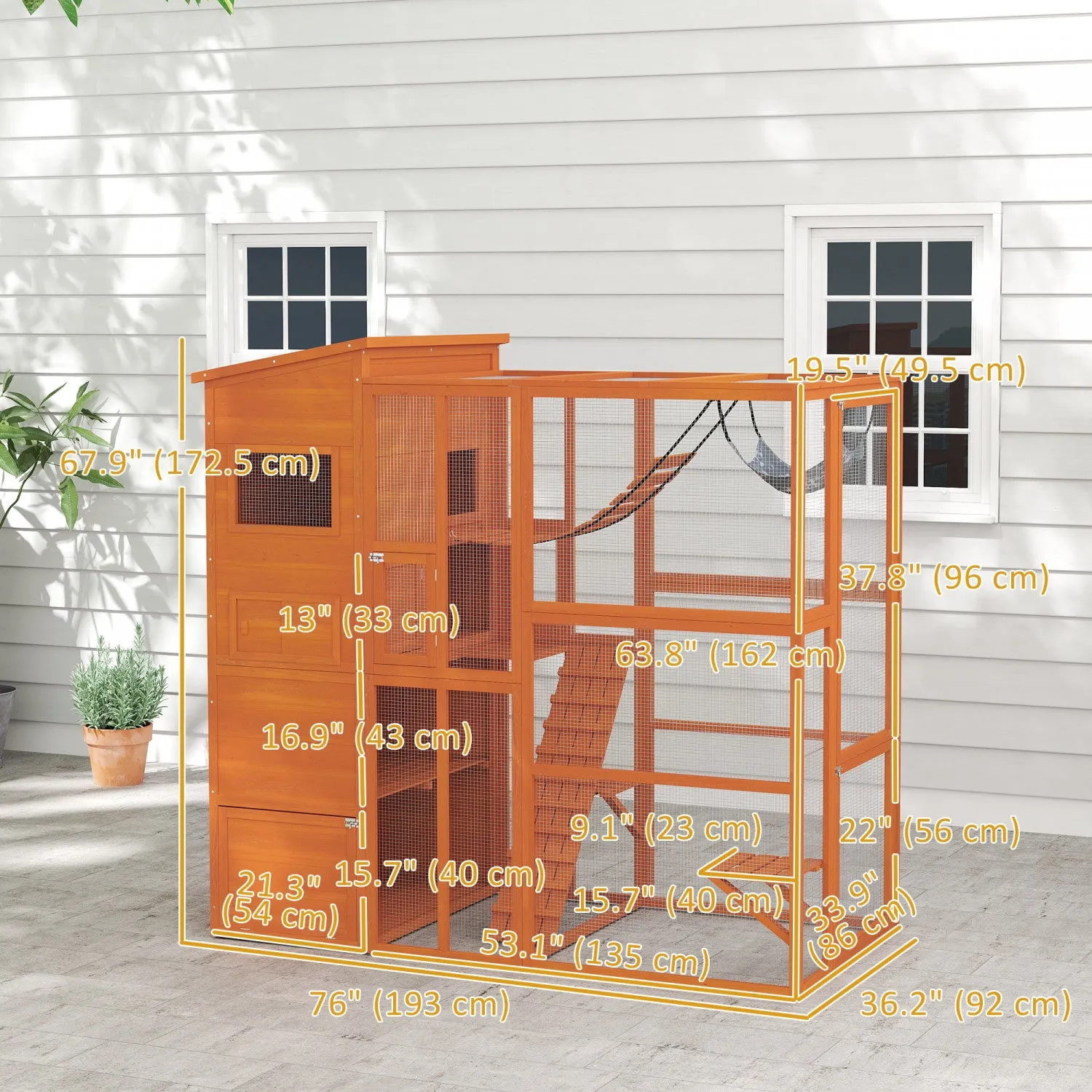 Pawhut Catio Outdoor Cat Enclosure, 76" L Large Weatherproof Cat House With Cat Condo, Jumping Platf|Pawhut Catio Enclos D'exterieur Pour Chat, 76" De Long, Grande Maison Resistante Aux Intemperies Ave