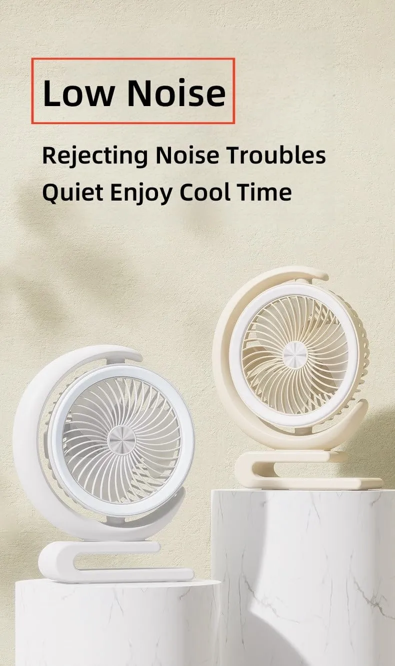 Personal Fan Camping Rechargeable, with LED Night Lantern,360°Head Rotation,Quiet and Strong Wind, Small Table/USB Desk Fan Portable for Travel Camping Tent Office (White)