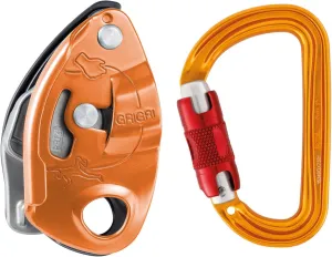 PETZL GRIGRI Belay Device with Sm'D Twist-Lock Carabiner - Belay Device with Cam-Assisted Blocking for Sport, Trad, & Top-Rope Climbing - Red
