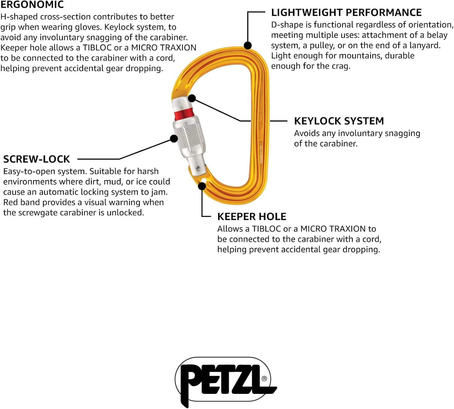 Petzl Sm'D Carabiner - Versatile, Lightweight, Compact, D-Shaped Locking Carabiner for Rock and Ice Climbing