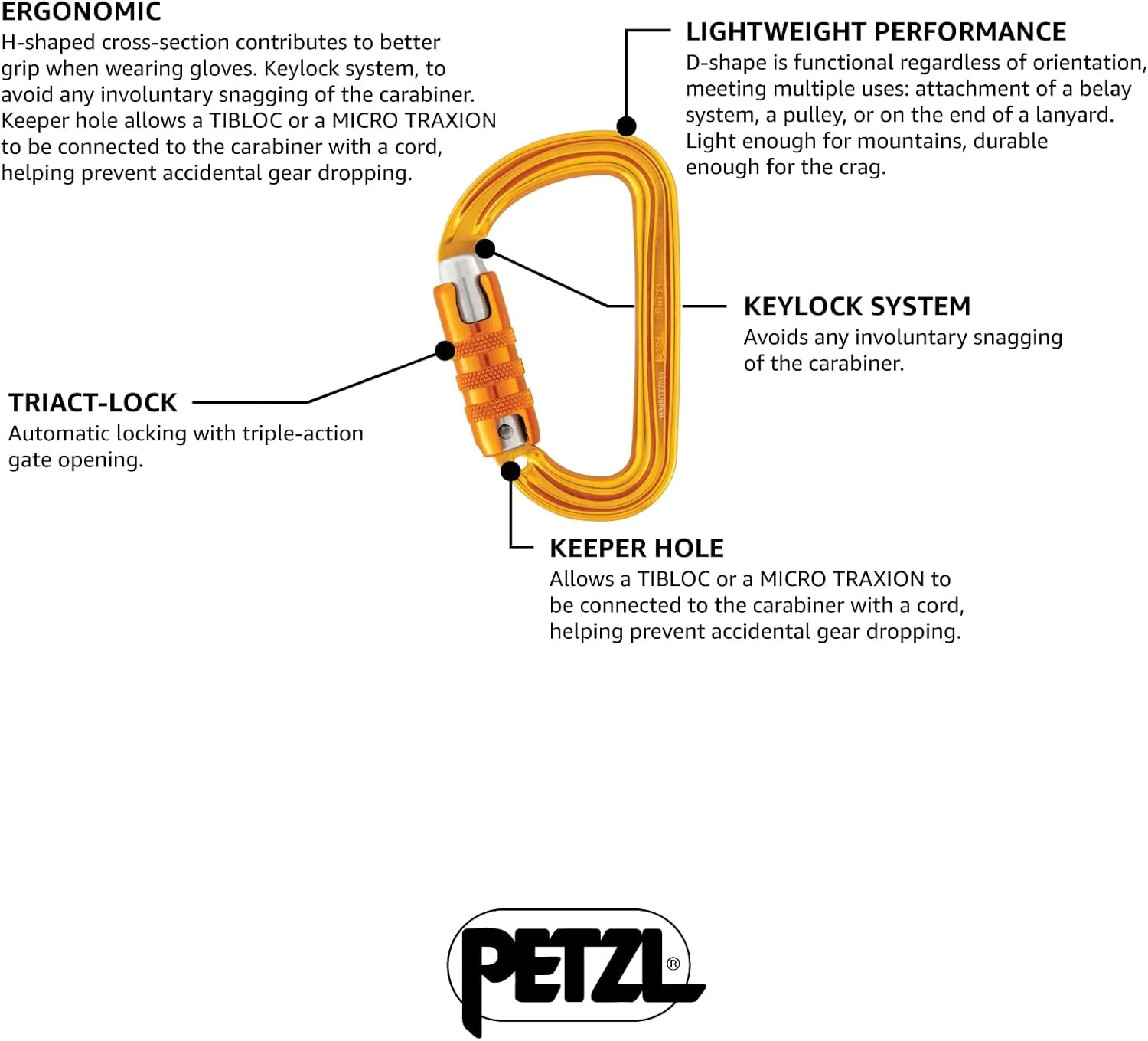 Petzl Sm'D Carabiner - Versatile, Lightweight, Compact, D-Shaped Locking Carabiner for Rock and Ice Climbing