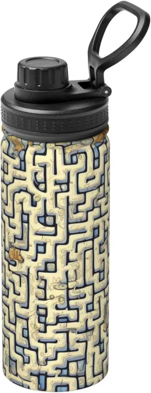 PHAYAH Labyrinth Treasure Map Camping Hiking Hydration Flask Stainless Steel, Double Walled & Vacuum Insulated Water Bottle