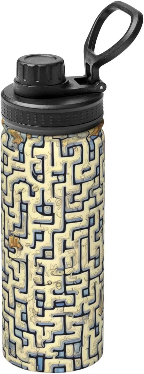 PHAYAH Labyrinth Treasure Map Camping Hiking Hydration Flask Stainless Steel, Double Walled & Vacuum Insulated Water Bottle