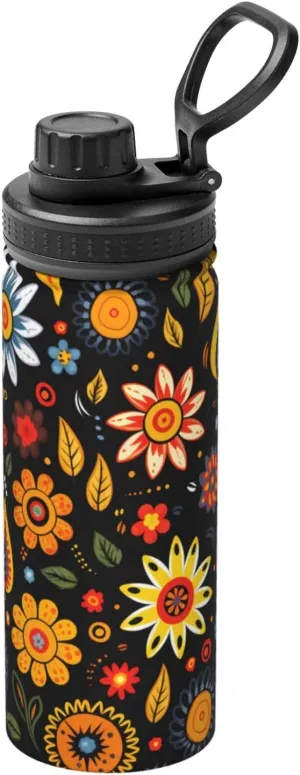 PHAYAH Leaves Mixed With Flowers Camping Hiking Hydration Flask Stainless Steel, Double Walled & Vacuum Insulated Water Bottle