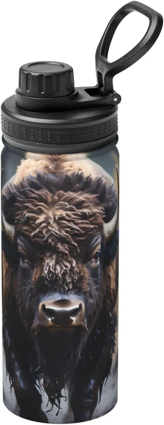 PHAYAH North American Bison Camping Hiking Hydration Flask Stainless Steel, Double Walled & Vacuum Insulated Water Bottle