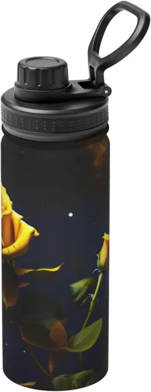 PHAYAH Yellow Roses Starry Night Camping Hiking Hydration Flask Stainless Steel, Double Walled & Vacuum Insulated Water Bottle