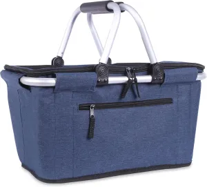 Picnic Basket, SIYUAN Collapsible Shopping Basket with Lid 27L Large Market Basket with Handles Reusable Folding Grocery Basket Insulated Cooler Bag for Picnic Travel, Blue