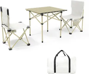 Picnic Table Portable Folding Lawn Chairs Camping Table and Chairs, Lightweight Aluminum Fold Up Table Top for Outdoor Cooking Beach Backyard, Off White