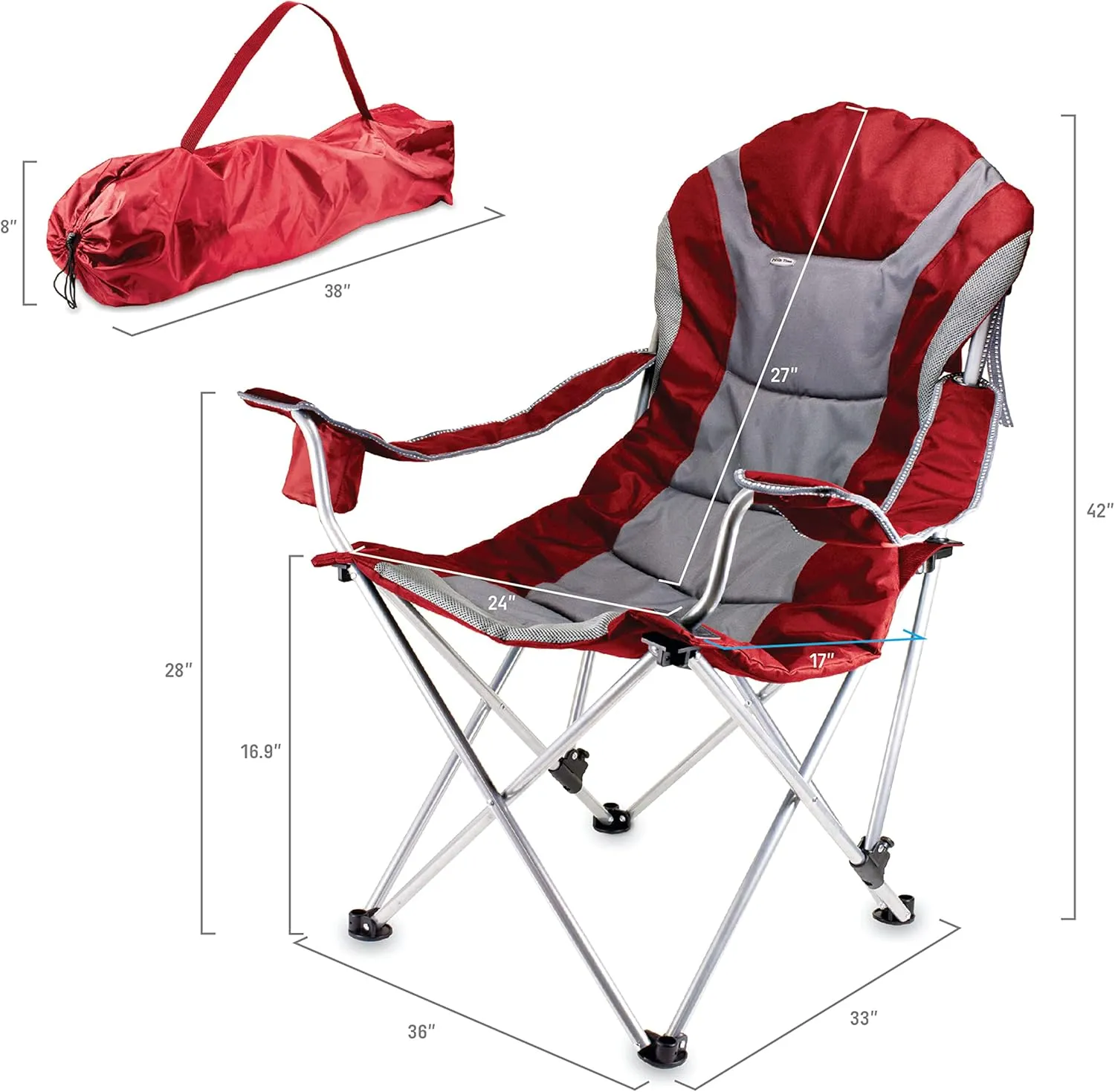 PICNIC TIME NFL Reclining Camp, Beach Adults, Sports Chair with Carry Bag