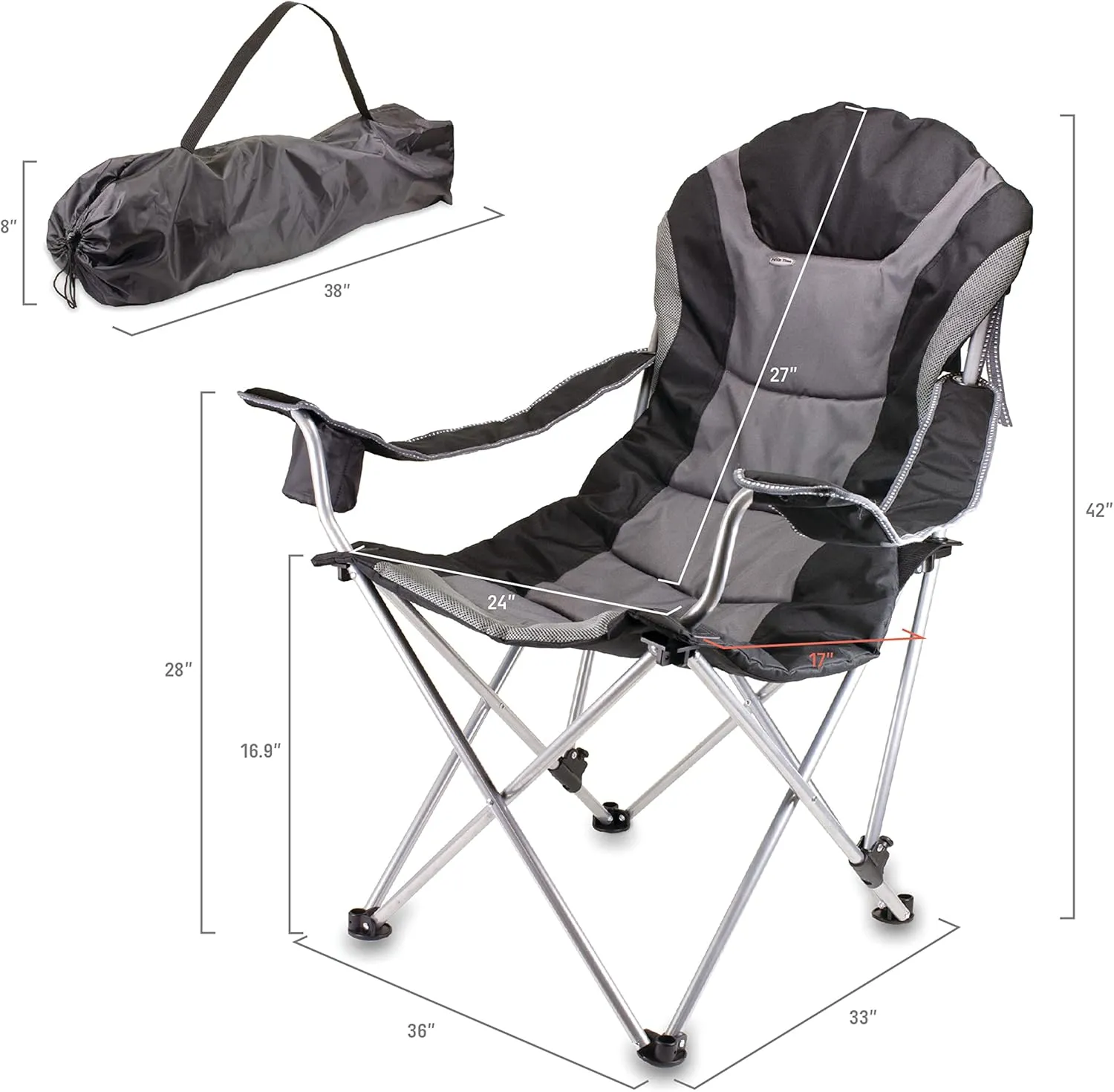 PICNIC TIME NFL Reclining Camp, Beach Adults, Sports Chair with Carry Bag