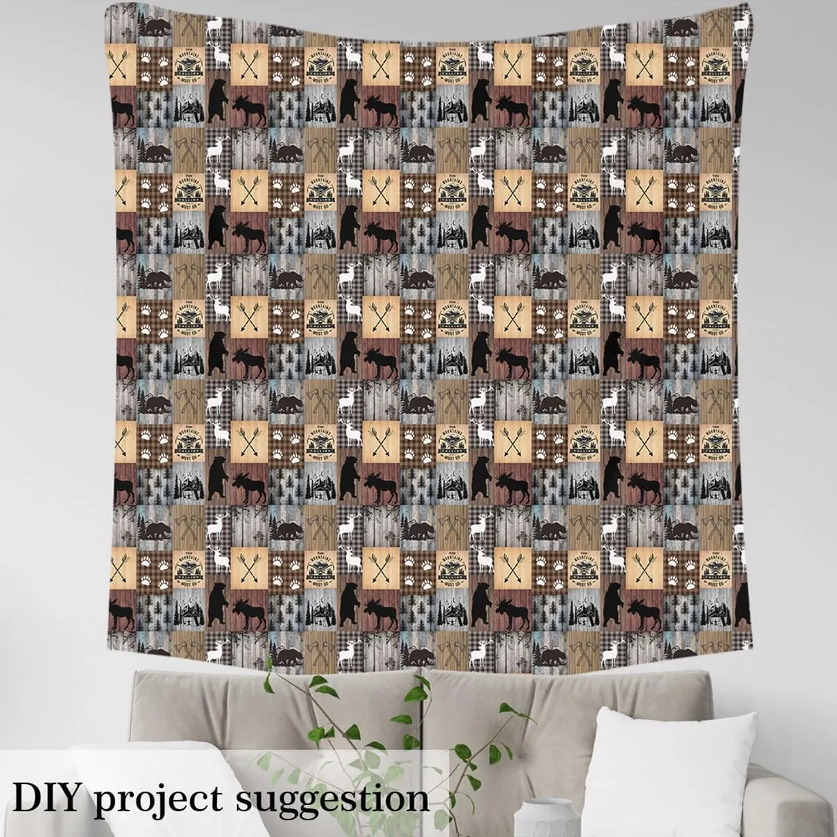 Plaid Deer Bear Upholstery Fabric for 5 Yard, Bear Lodge Patchwork Decorative Waterproof Outdoor Fabric Camping Hunting Fabric by The Yard for Kids Boys Girls Rustic Cabin Buffalo Outdoor