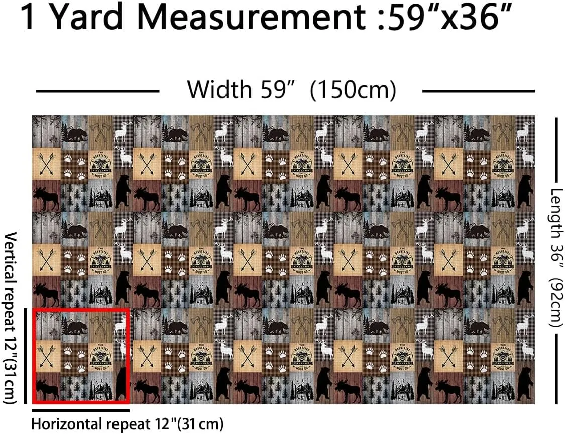 Plaid Deer Bear Upholstery Fabric for 5 Yard, Bear Lodge Patchwork Decorative Waterproof Outdoor Fabric Camping Hunting Fabric by The Yard for Kids Boys Girls Rustic Cabin Buffalo Outdoor