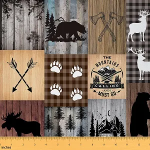 Plaid Deer Bear Upholstery Fabric for 5 Yard, Bear Lodge Patchwork Decorative Waterproof Outdoor Fabric Camping Hunting Fabric by The Yard for Kids Boys Girls Rustic Cabin Buffalo Outdoor