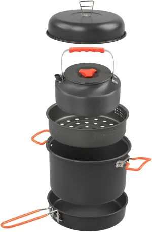 plplaaoo Camping Cookware Mess Kit Aluminum Alloy Pot Pan Steaming Tray Water Kettle with Pot Cover Lightweight Collapsible Space Saving Design for Outdoor Backpacking Hiking Adventures