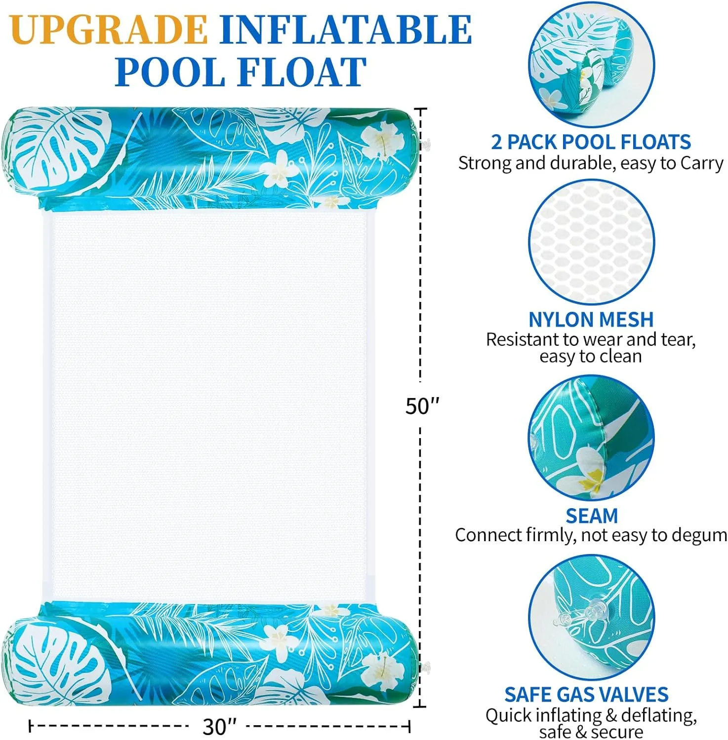 Pool Floats - 2 Pack Inflatable Pool Float Hammock, Pool Floats Adult, Multi-Purpose 4-in-1 Pool Float Rafts for Swimming Pool Water Hammock Lounge