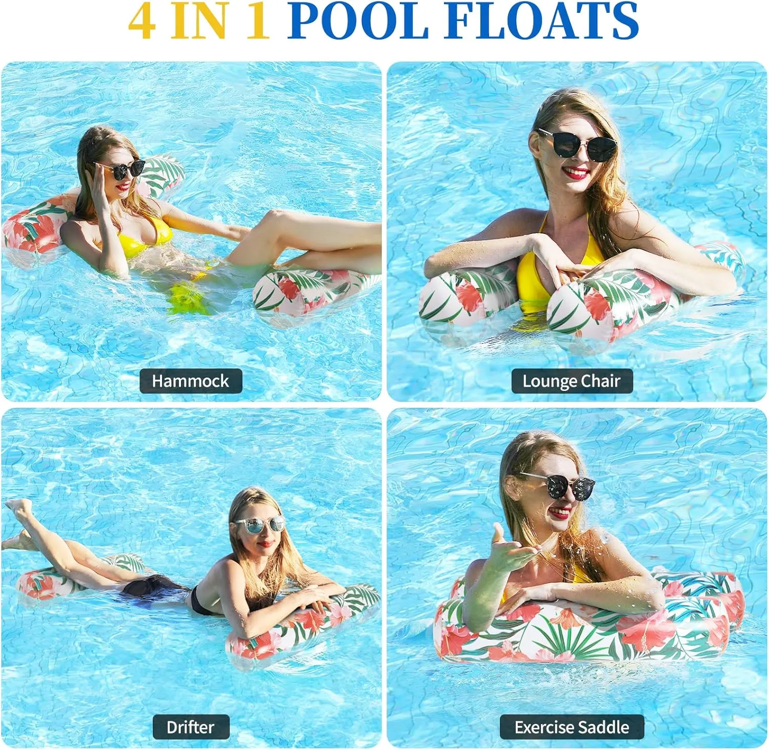 Pool Floats - 2 Pack Inflatable Pool Float Hammock, Pool Floats Adult, Multi-Purpose 4-in-1 Pool Float Rafts for Swimming Pool Water Hammock Lounge