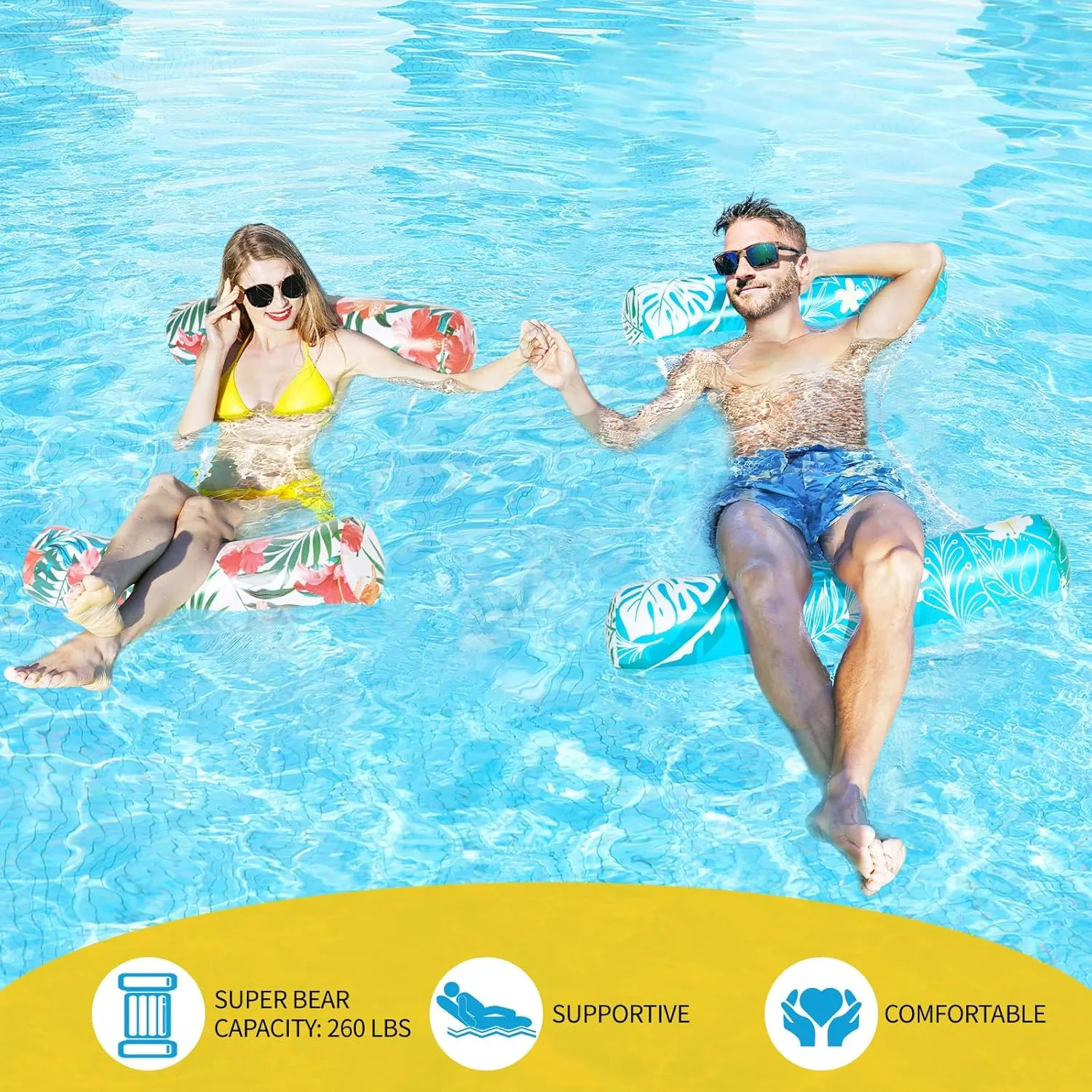 Pool Floats - 2 Pack Inflatable Pool Float Hammock, Pool Floats Adult, Multi-Purpose 4-in-1 Pool Float Rafts for Swimming Pool Water Hammock Lounge