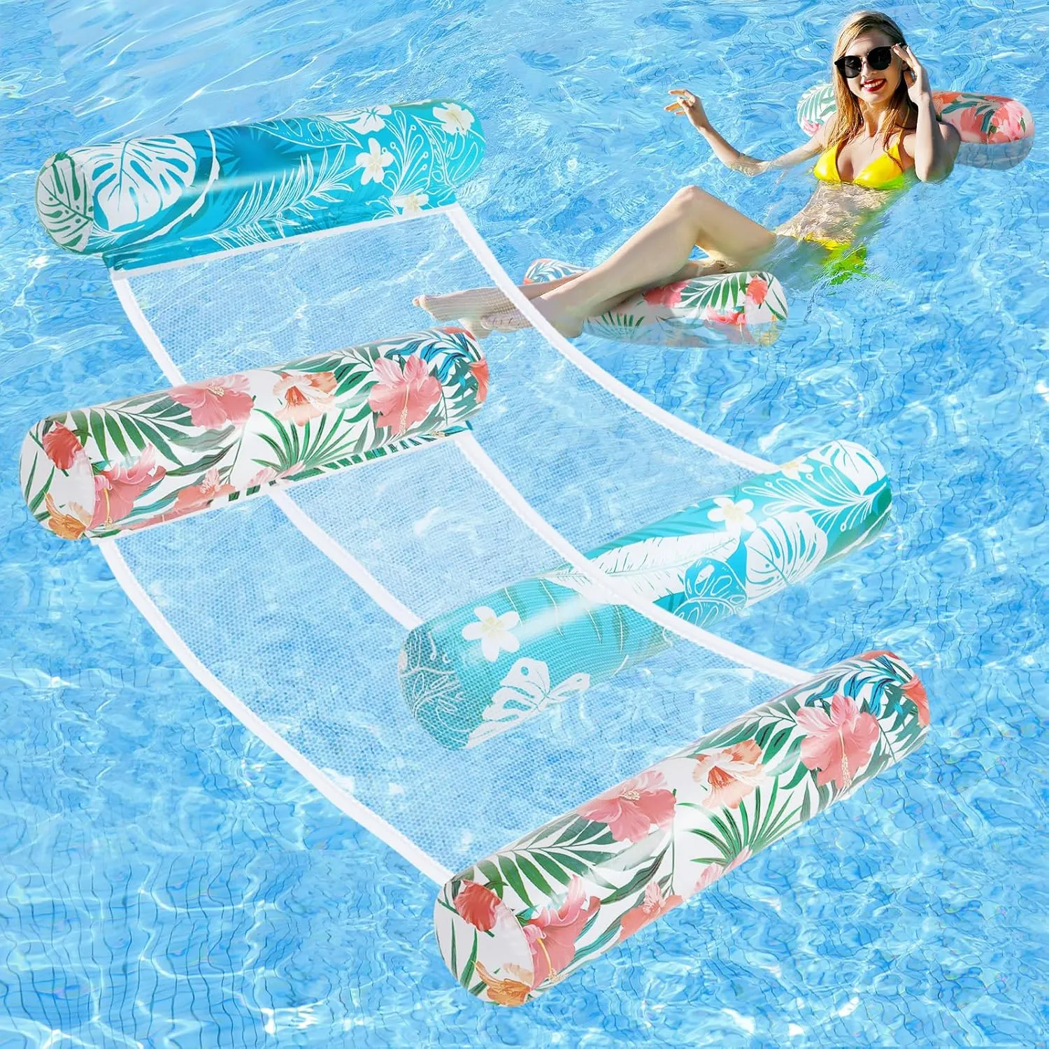 Pool Floats - 2 Pack Inflatable Pool Float Hammock, Pool Floats Adult, Multi-Purpose 4-in-1 Pool Float Rafts for Swimming Pool Water Hammock Lounge
