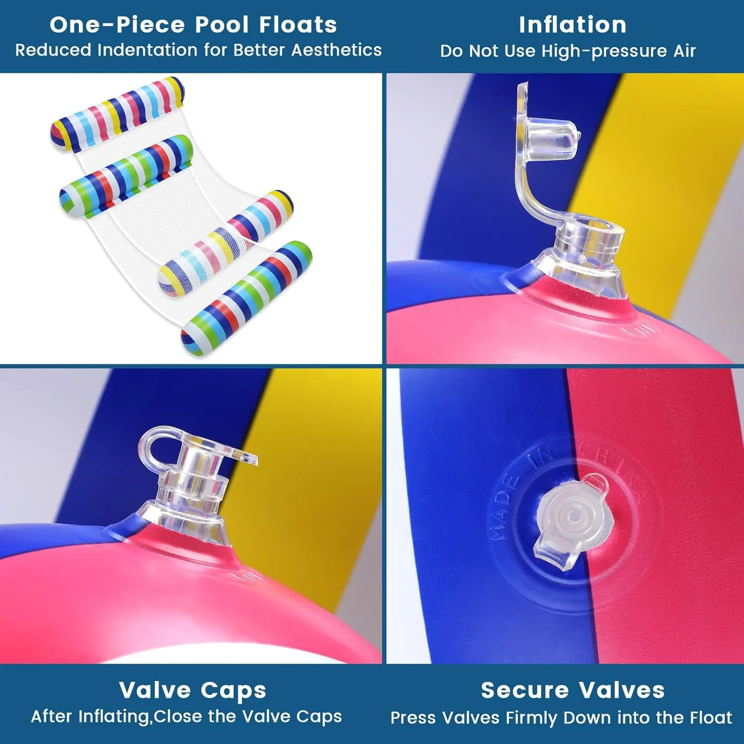Pool Floats Adult, 2 Pack Inflatable Pool Floats, 4-in-1 Multi-Purpose Rafts Lounger Water Hammock for Swimming Pool, Thick PVC Pool Floaties for Adults Vacation